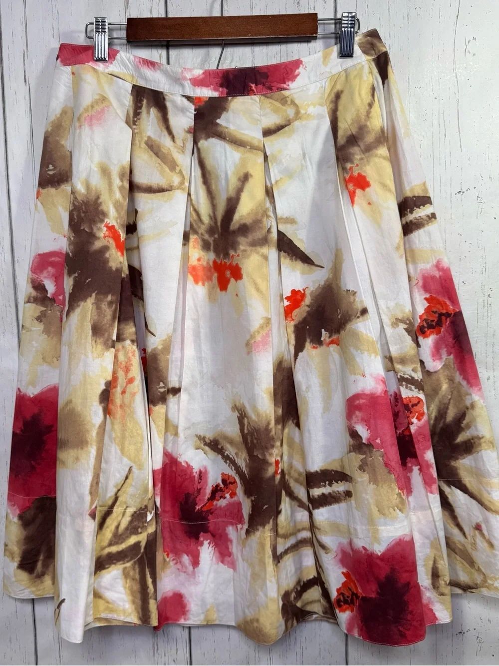 Talbots Floral A-Line Midi Skirt Size 8 Cotton Stretch Classic Career Cottage